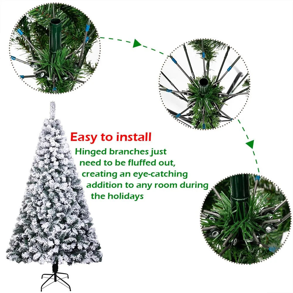 Ktaxon 7 Ft Prince Flocked Artificial Christmas Tree Unlit, Xmas Tree Home Decoration, Automatic Open