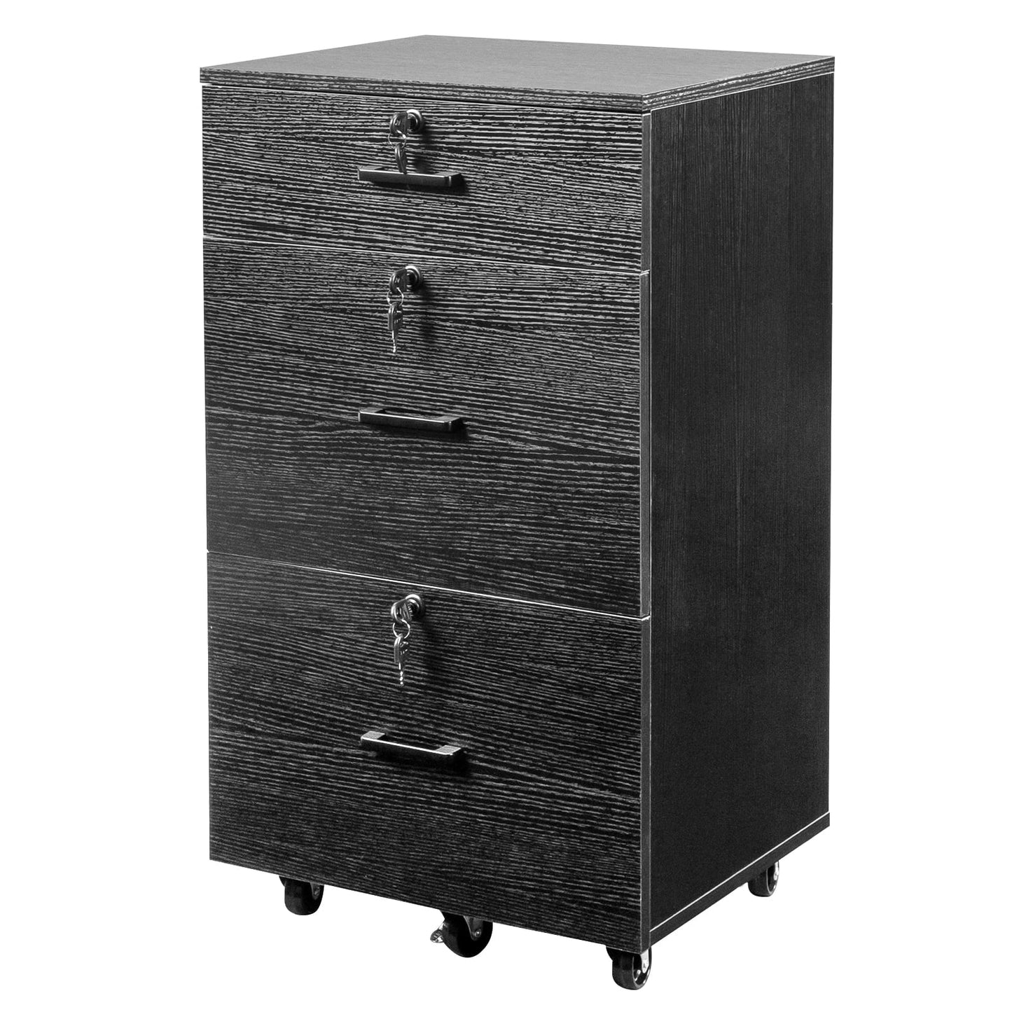 Ktaxon 3 Drawers File Cabinet Legal&Letter Size, with Pencil Drawers Mobile File Cabinet with Rollers, Black