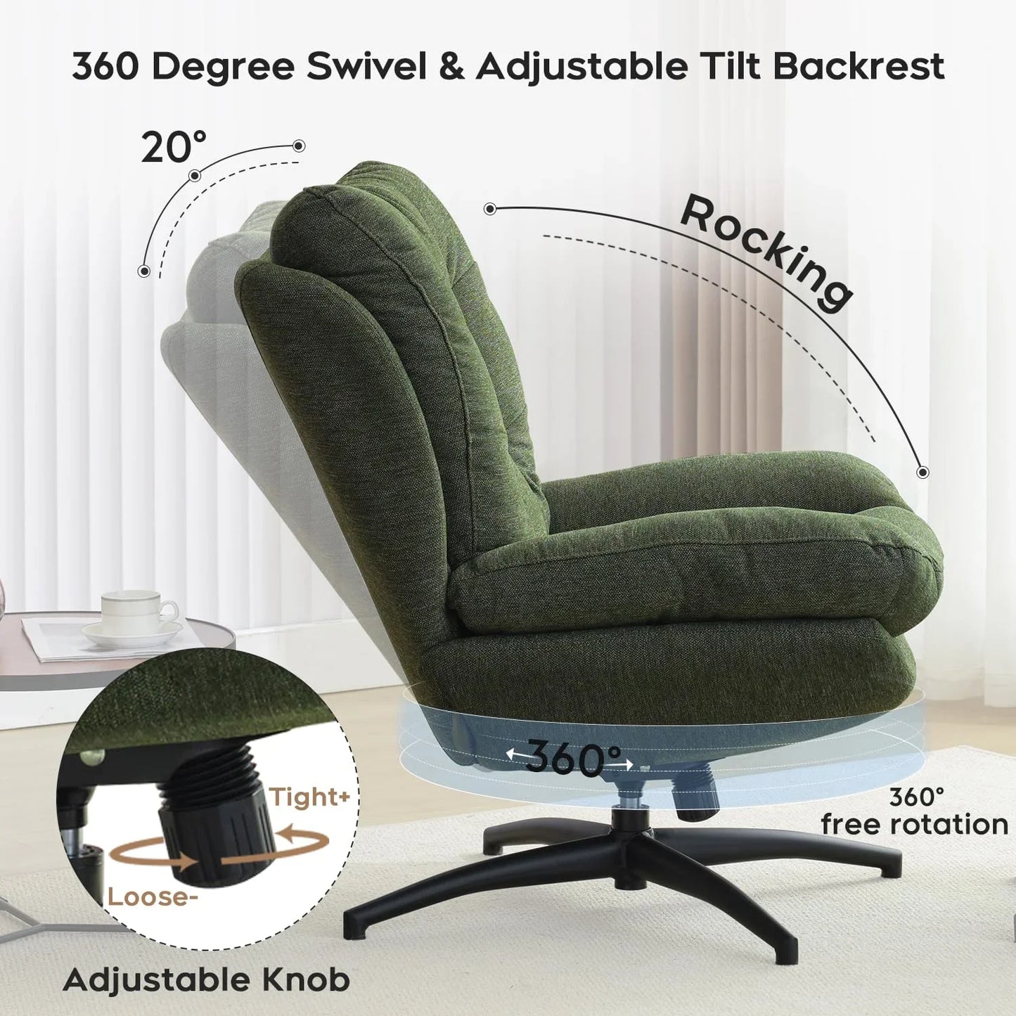 Swivel Accent Chair with Ottoman for Living Room Bedroom Reading Room, Cozy Lounge Armchair Fluffy Round Tufted Back Adult Gifts for Small Room Lazy Relax Read TV Chair,Gray