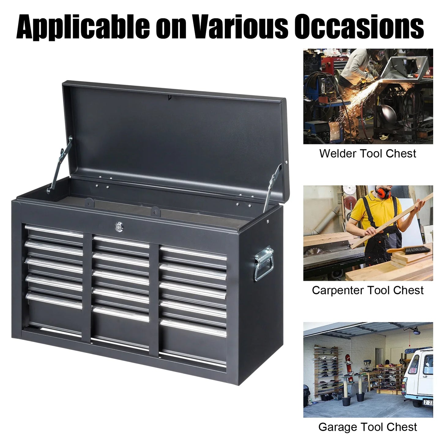 Ktaxon Tool Box, Portable 5 Drawer Steel Toolbox with Top Storage Tray & Carrying Handle, for Garage Trunk Household, Black