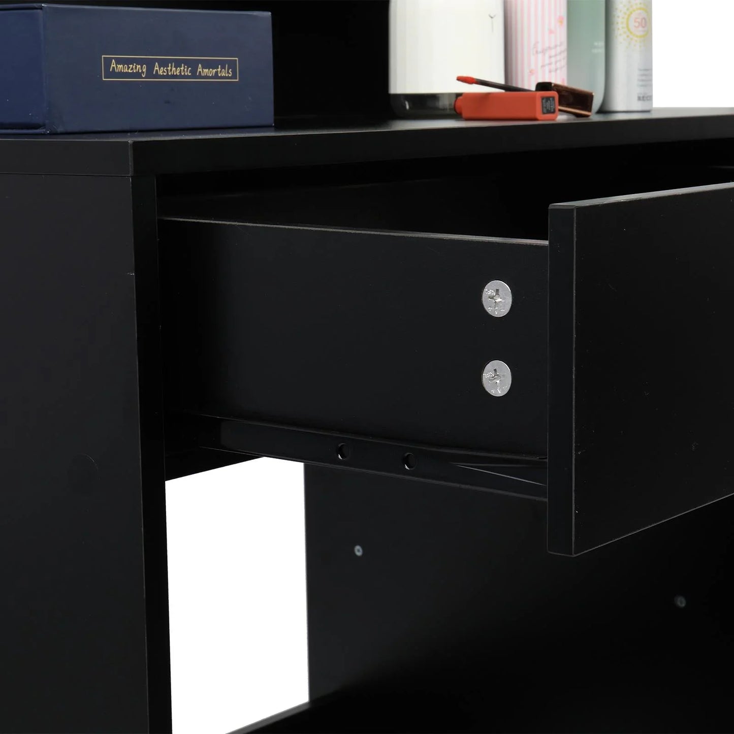 Ktaxon Makeup Vanity Table for Small Spaces, Vanity Table Set with LED Light, Bedroom Makeup Table, Black