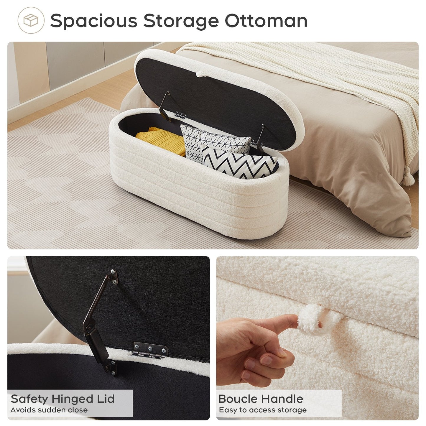 Storage Ottoman Bench End of Bed for Bedroom,Upholstered Entryway Shoe Seat Bench with Storage, Modern Cute Padded Blanket Chest Stool Foot Rest for Living Room, Window Seating