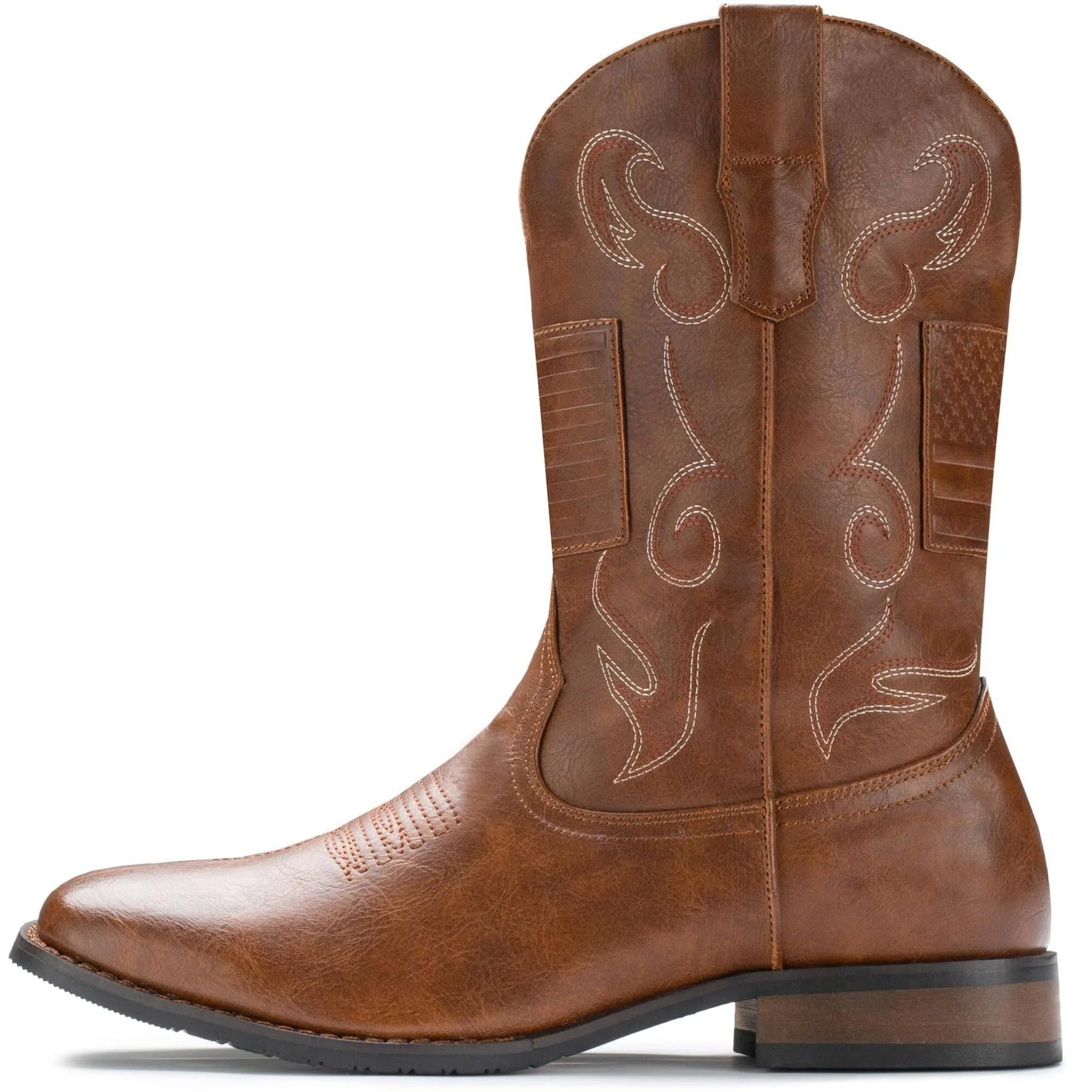 IUV Cowboy Boots For Men Western Boot Classic American Flag Embroidered Square Toe Mid-Calf Boots