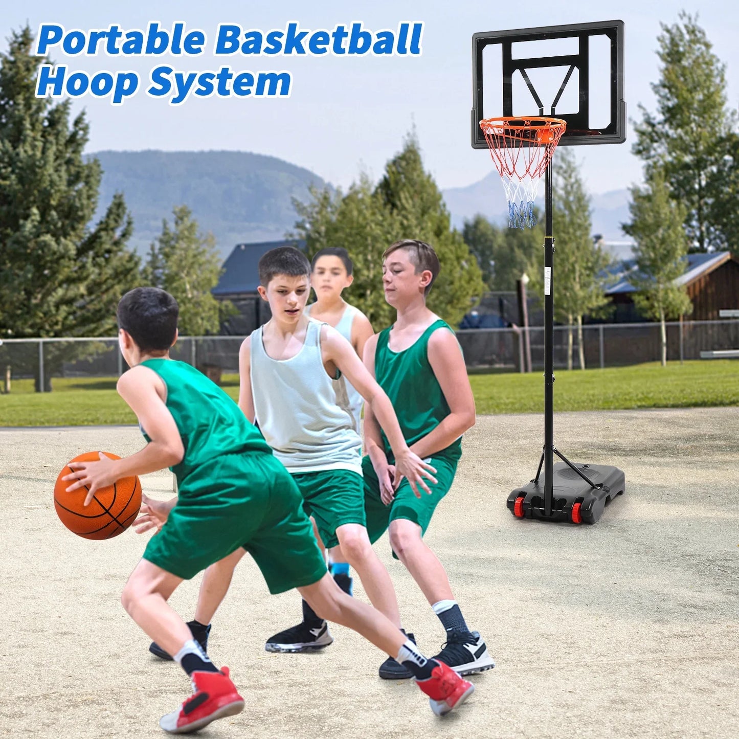 Ktaxon 6.5-8ft Basketball Hoop System, 33in Portable Basketball Goals with Basketball and Indoor Outdoor