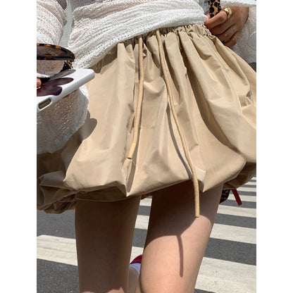 Peyakidsaa Womens Cute Bubble Skirts Casual Summer Elastic Waist Drawstring Short Skirts Mini Skirts
