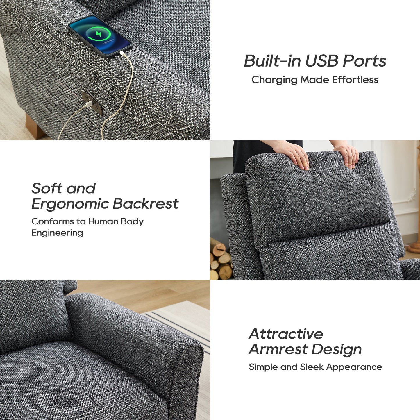 33.4 Wide Power Recliner for Living Room with USB Port