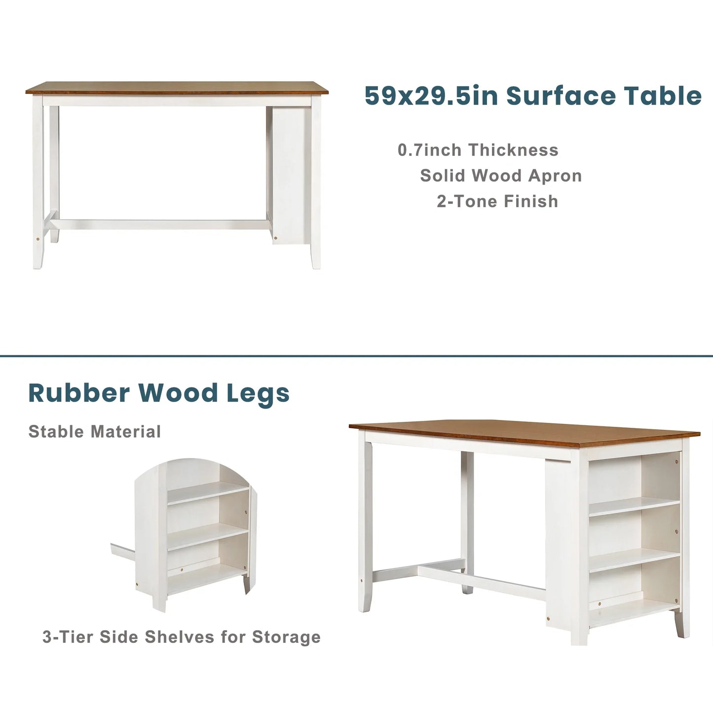 Churanty Counter Height Dining Table Set for 4,Wood Bar Table with Storage shelf and 2 stools & 2 Chairs for Small Places, White