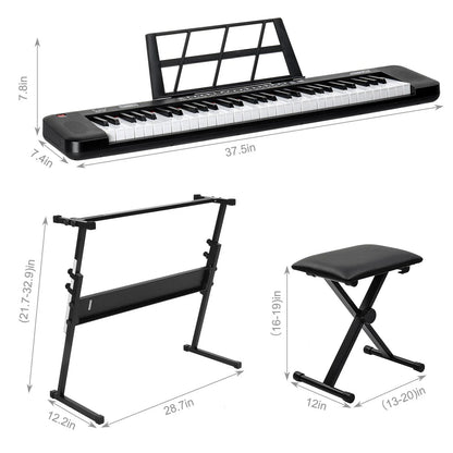 Glarry 61 Key Lighting Keyboard with Piano Stand, Piano Bench, Built In Speakers for Beginners