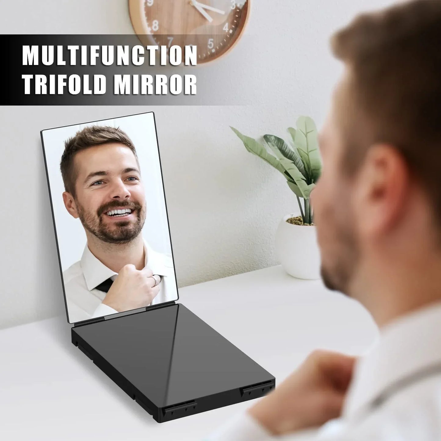 GoXteam 3 Way Mirror for Hair Cutting, Tri-fold Mirror for Shaver and Makeup , Height Adjustable with Two Hold Nails Self Haircut Mirror can as a Gift for Men or Women