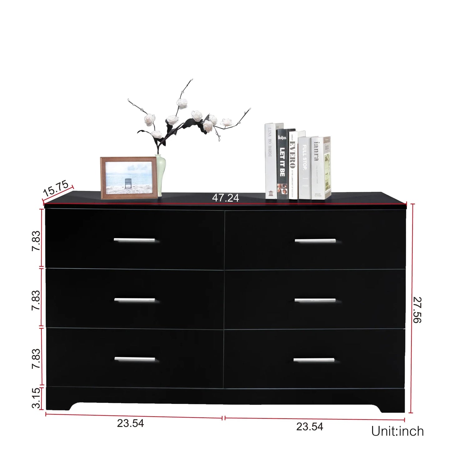 Ktaxon Bedroom Dresser with 6 Drawers, Wooden Double Dresser for Entryway, Wide Storage Cabinet for Living Room, Black