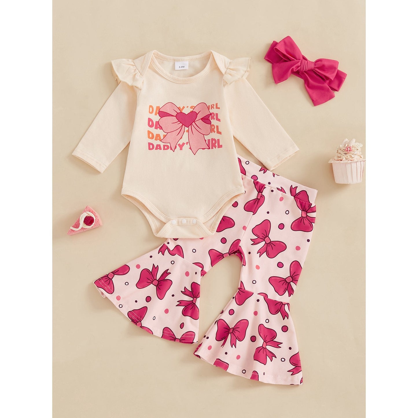 Peyakidsaa Baby Girls Outfits Clearance Ruffles Long Sleeve Romper and Elastic Pants Headband Set Clothes