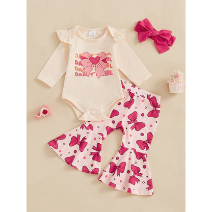 Peyakidsaa Baby Girls Outfits Clearance Ruffles Long Sleeve Romper and Elastic Pants Headband Set Clothes