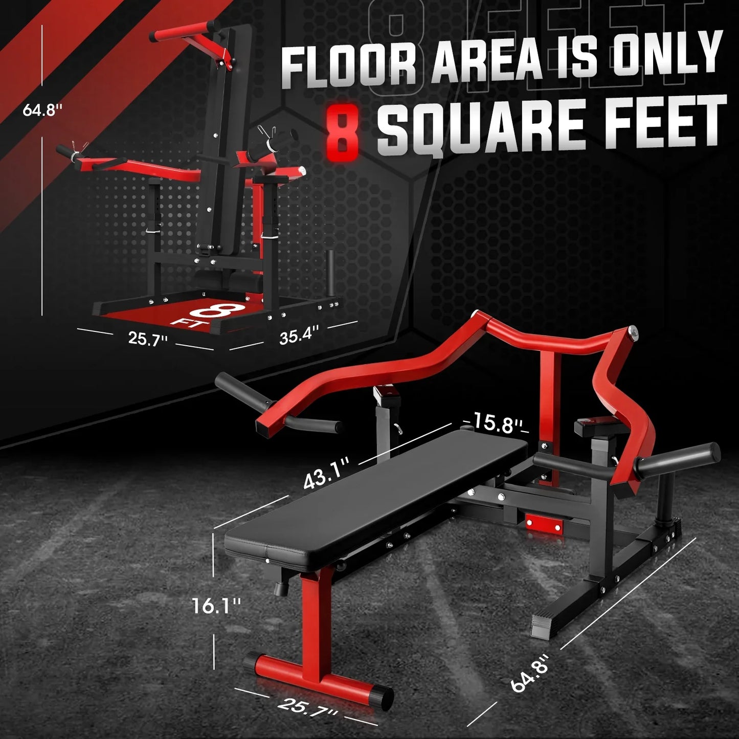 Syedee Chest Press Machine, 1250LBS Capacity with Independent Converging Arms, Adjustable Flat Incline Fitness Bench for Home Gym