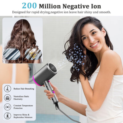 Hair Dryer, 1800W Professional Ionic Hairdryer for Hair Care, Powerful Hot/Cool Wind Blow Dryer, 3 Attachments, ETL, UL and ALCI Safety Plug