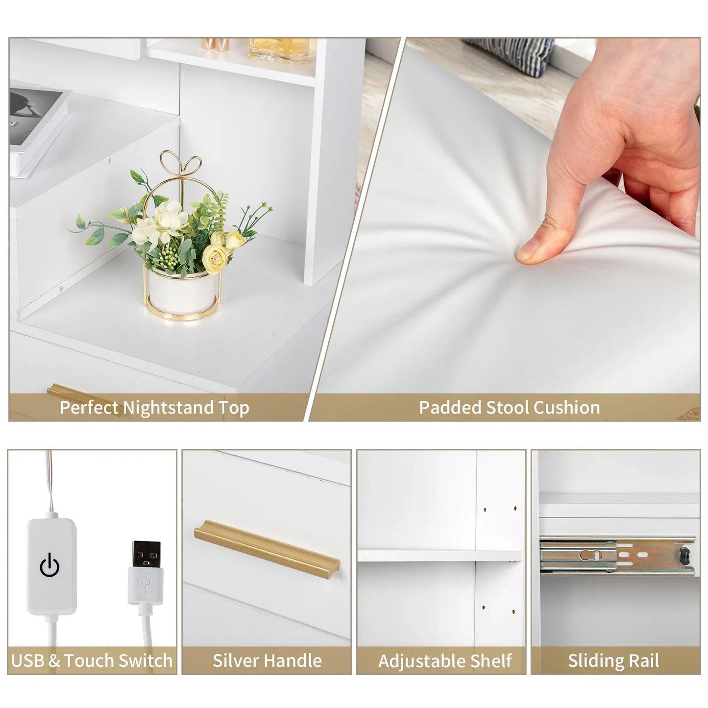 Ktaxon Vanity Table Set with Sliding Mirror, Makeup Table with Storage Cabinet, Dressing Vanity Tables, Dresser Desk for Girls, Women, White