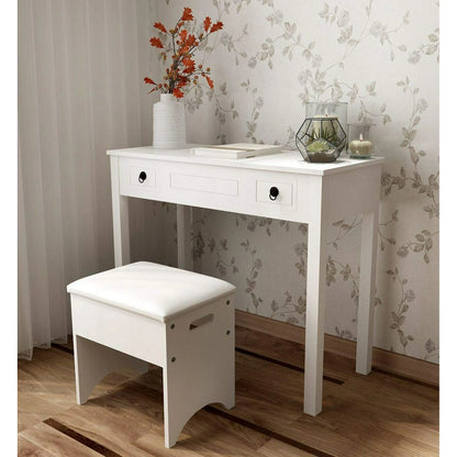 Ktaxon Vanity Set,Flip-top Mirror Dressing Table Makeup Vanity Table Writing Desk with 2 Drawers and Stool, White