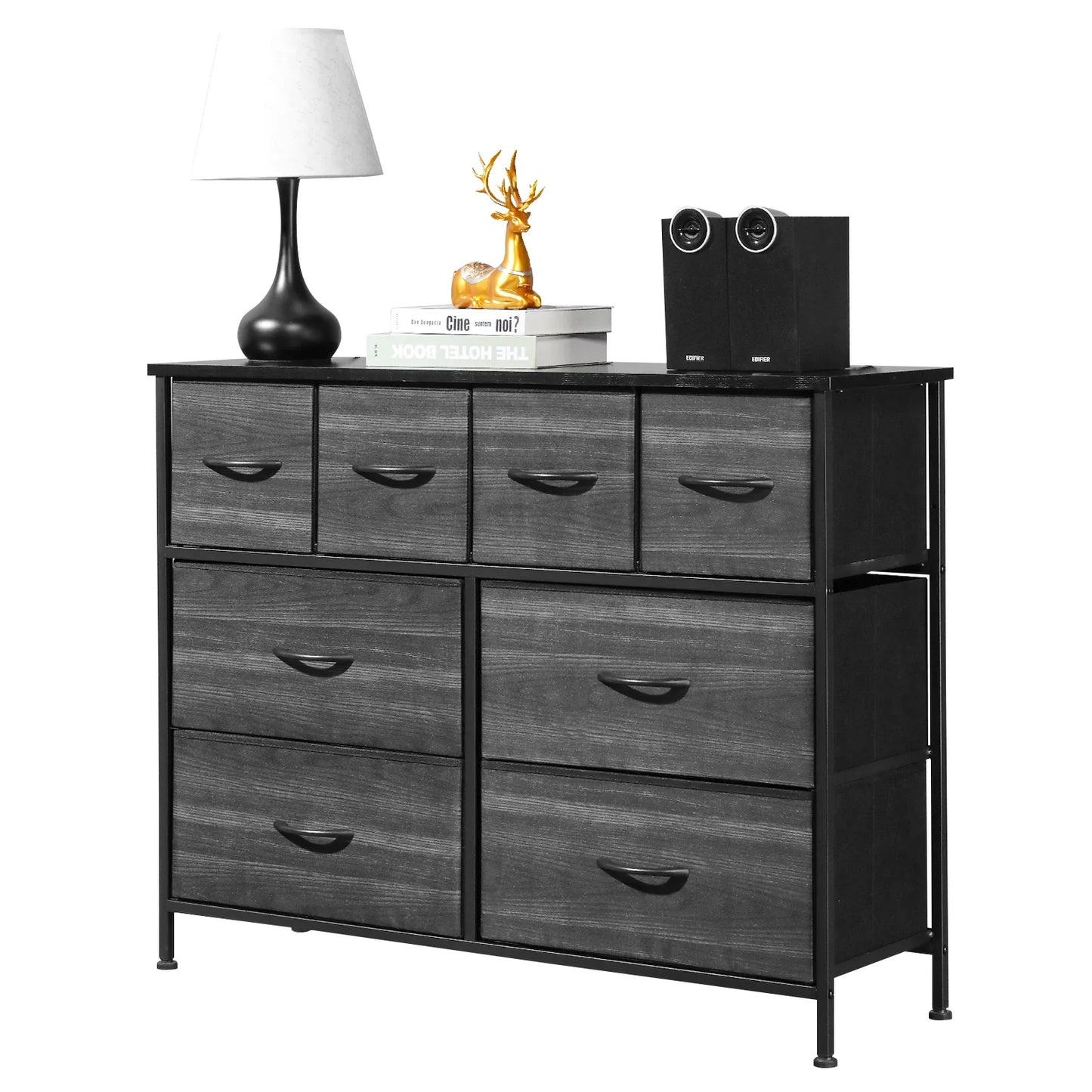 Ktaxon Dresser with 4 Big 4 Small Drawers - Furniture Storage Tower Unit, Steel Frame, Wood Top, Easy Pull Fabric Bins, Black