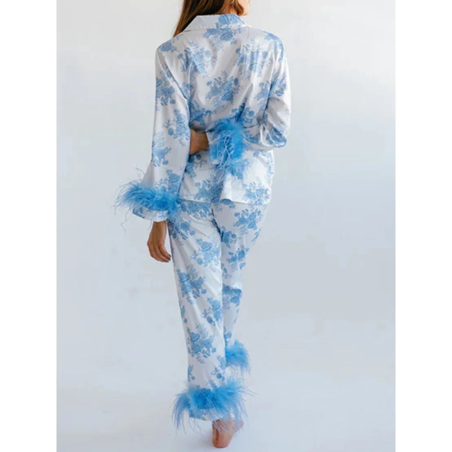 Pajamas Set Women's Long Sleeve Tops Sleepwear Soft Satin Silk Button Down Loungewear Comfy Pjs Shorts Set Homewear