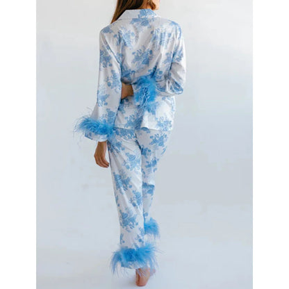 Pajamas Set Women's Long Sleeve Tops Sleepwear Soft Satin Silk Button Down Loungewear Comfy Pjs Shorts Set Homewear