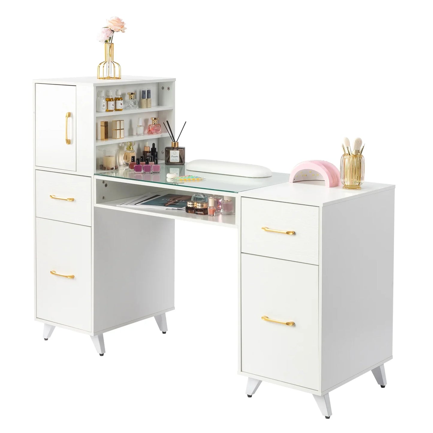 Ktaxon Manicure Table, Nail Makeup Desk, Storage Beauty Salon Workstation,White
