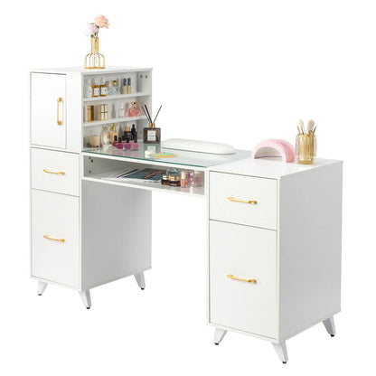 Ktaxon Manicure Table, Nail Makeup Desk, Storage Beauty Salon Workstation,White