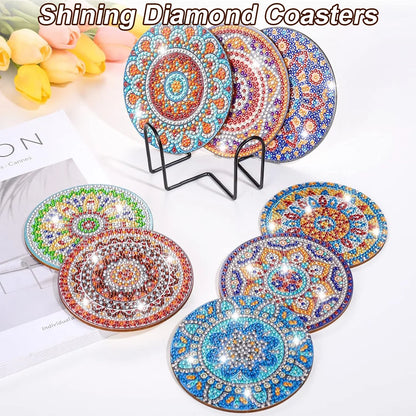 Diamond Painting Coasters with Holder,DIY Datura flower Life Coaster Diamond Art Kitsfor Beginners, Adults Small Diamond Painting Kit Art Craft Supplies(8 Pcs )