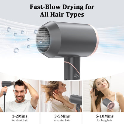 Hair Dryer with Diffuser and Concentrator, Professional Ionic Hair Dryer Fast Drying with 3 Heat Settings for Women