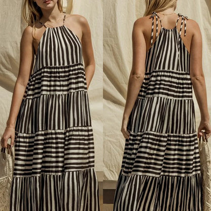 Peyakidsaa Summer Savings Clearance Women Slip Dress,Sleeveless Tie-up Striped Dress Maxi Long Dress Sundress