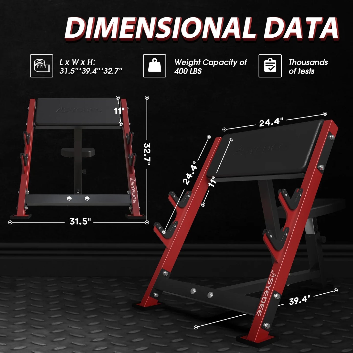 syedee Preacher Curl Bench, Seated Arm Isolated Barbell Dumbbell Bicep Station, Bicep Curl Machine with 2 Bar Holders for Home Gym (Red)