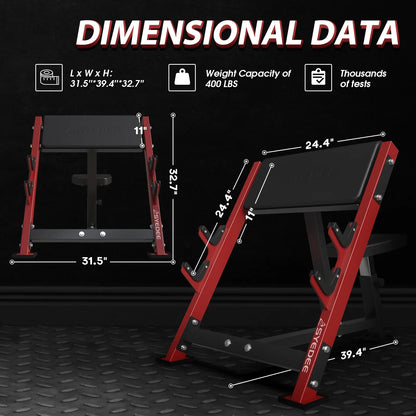 syedee Preacher Curl Bench, Seated Arm Isolated Barbell Dumbbell Bicep Station, Bicep Curl Machine with 2 Bar Holders for Home Gym (Red)