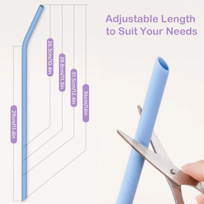 NiHome 14PCS Silicone Straws for Stanley 40oz 30oz Tumbler, 14" Extra Long Reusable Drinking Straw,Straws Flexible Can Cut Length for 1/Half Gallon 64OZ Large Water Bottle-2 Cleaning Brushes(Macaron)