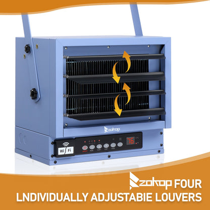 Ktaxon WiFi Smart Electric Garage Heater, 5000W Ceiling Mount Space Heater, 240-Volt Hard-Wired Heater Fan-Forced Shop Heater with Digital Thermostat, 12H Timer, Remote Control, Blue