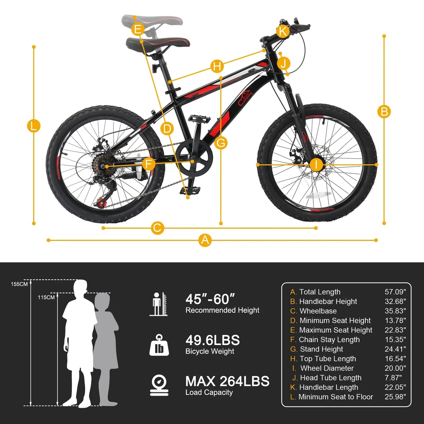 Ktaxon 20" Mountain Bike, Shimano 7 Speed Kids Bike for Boys Girls with Disc Brakes, Black