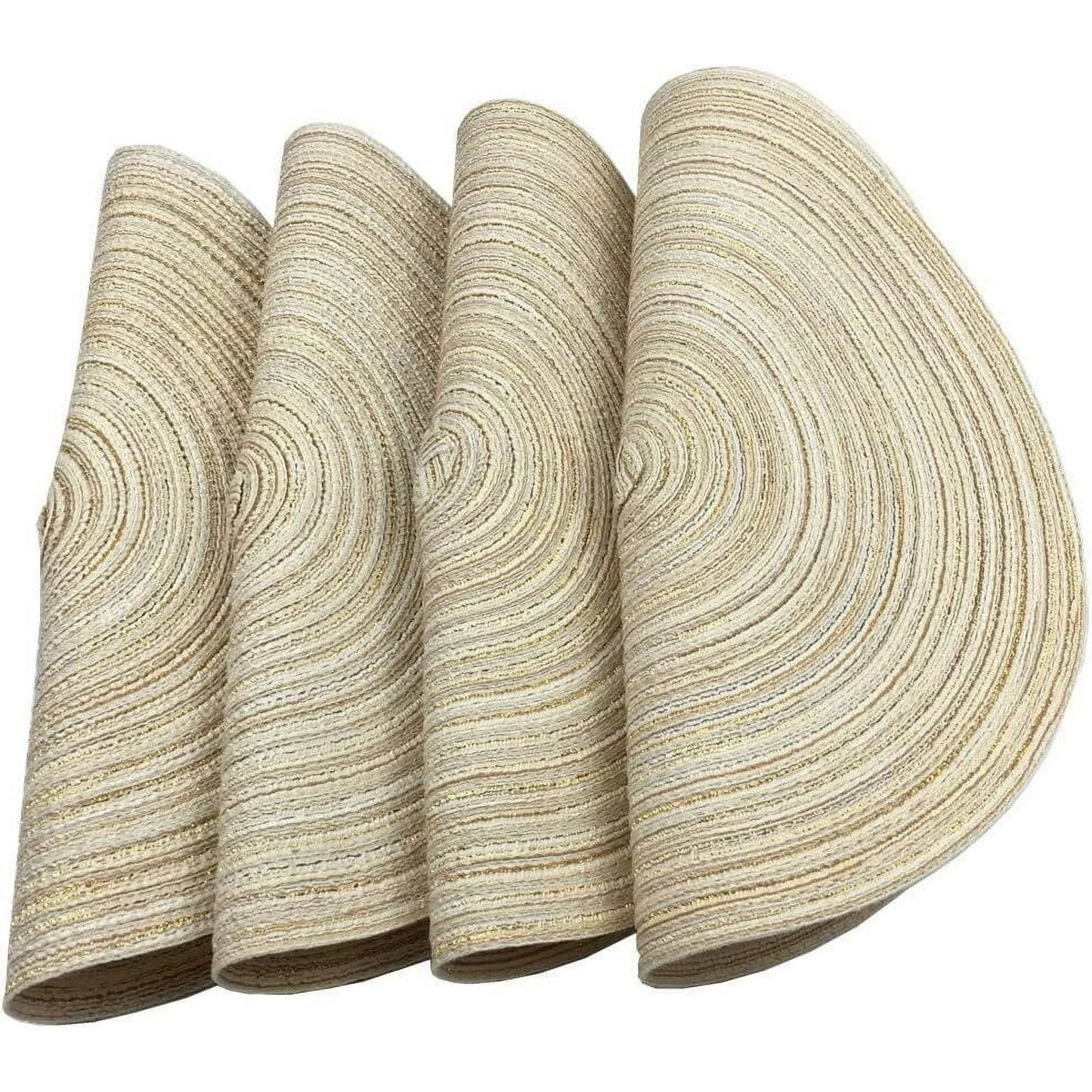 GoXteam Round Woven Placemats, 4 Pcs, 15" Braided Woven Placemats, Attractive Kitchen Place Mats, Round Placemats as Table Mat (Beige)