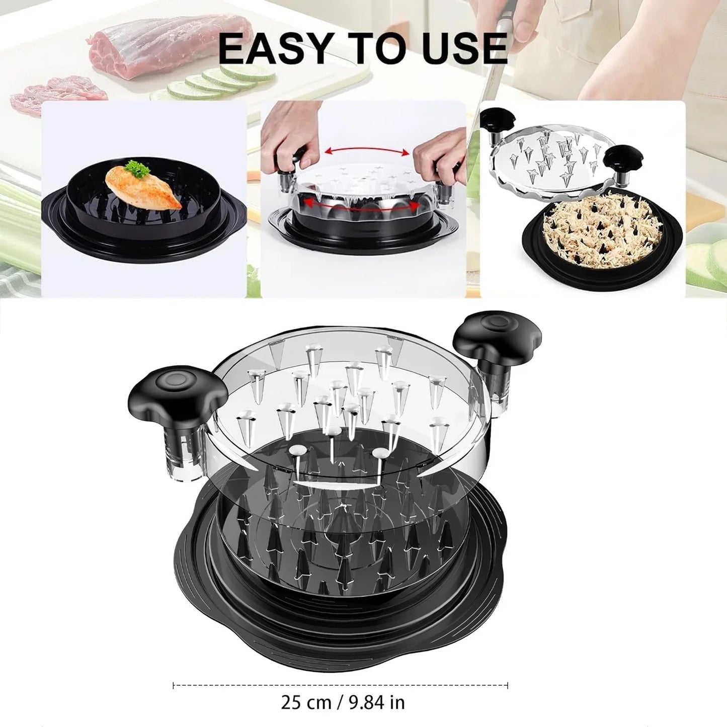 Chicken Shredder, Large Chicken Shredder Tool Twist, Visible Meat Shredder Machine for Chicken Breast Beef Pork with No-Slip Strip & Ergonomic Handle Suitable for Pork Beef Chicken (Red)