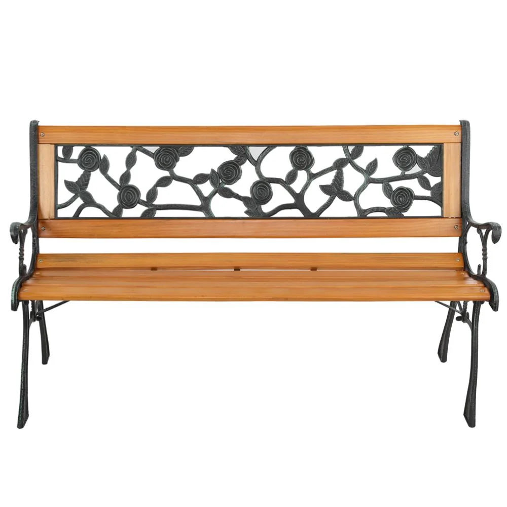 Ktaxon 49" Patio Furniture Rose Style Park Hardwood Bench Bronze, Wooden Bench, Outdoor Bench for Garden, Entrance, Lawn, Park