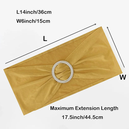 Spandex Chair Sashes Bands 50 PCS Stretch Chair Ties Bows with Buckle Slider for Wedding Party Banquet Decoration (Gold)