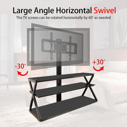 Ktaxon Swivel Floor TV Stand Mount 3 Tier Tempered Glass Shelf for 32 37 40 42 46 47 50 55 60 65"