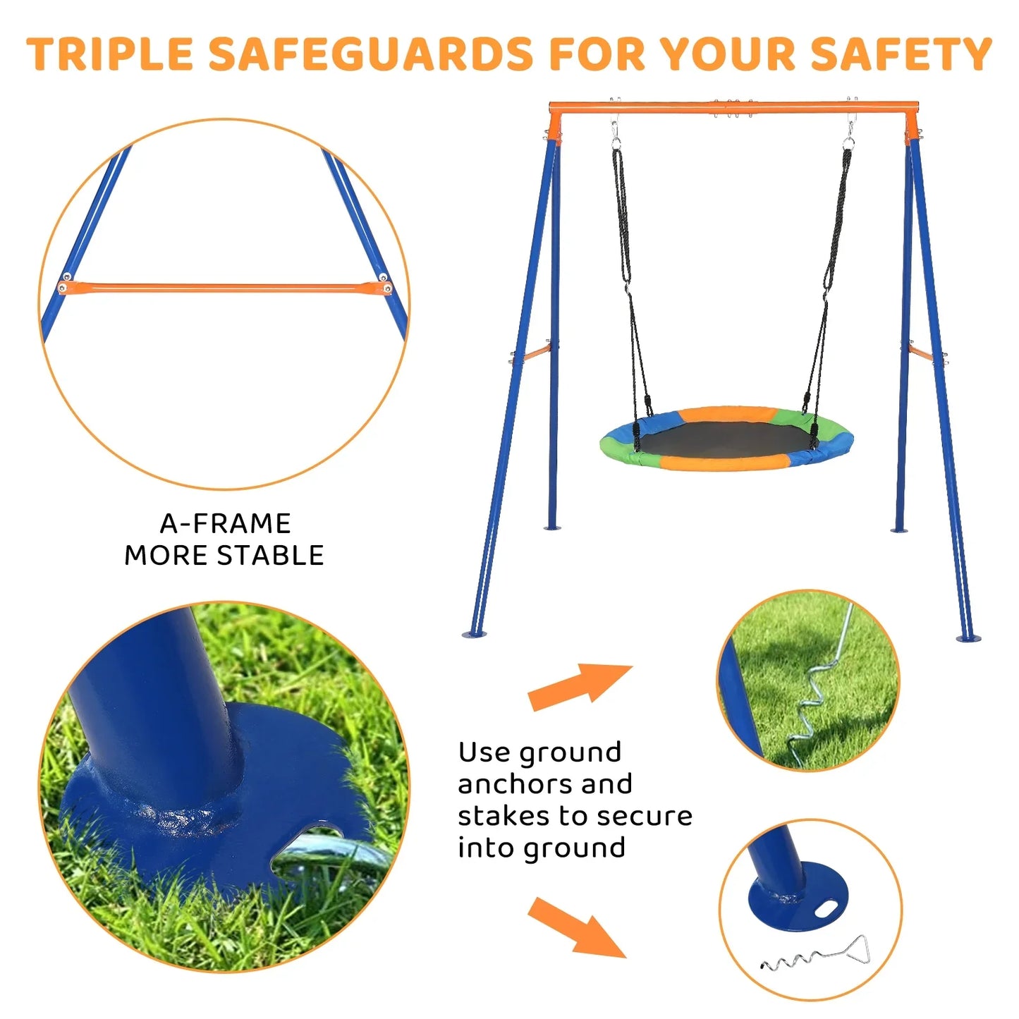 Ktaxon 550lbs Capacity Kids Swing Set with Heavy Duty A-Frame Metal Swing Stand, 40" Saucer Swing, for Backyard, Playground, Outdoor