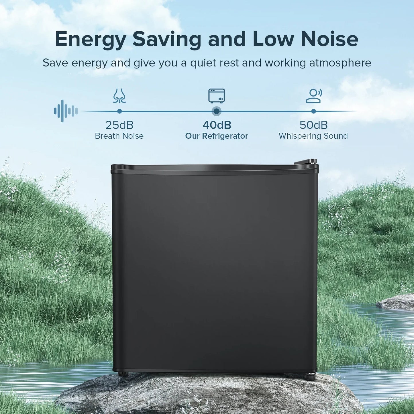 1.6 Cu ft Compact Single Door Refrigerator - Energy Efficient, Reversible Door, Perfect for Home, Office, or Dorm, Black