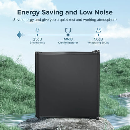 1.6 Cu ft Compact Single Door Refrigerator - Energy Efficient, Reversible Door, Perfect for Home, Office, or Dorm, Black