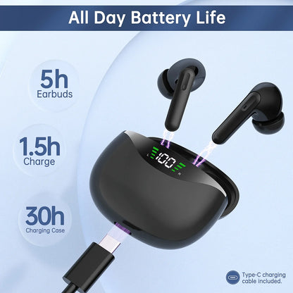 Bluetooth 5.0 Wireless Earbuds with Charging Case IPX5 Sweatproof Headset/Headphones in Ear Built in Mic Industrial Leading TWS Sound with Sport Pumping Bass -black
