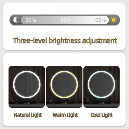 Ktaxon Makeup Vanity Set with USB Charging&3 Color Lighted Mirror, Large Makeup Vanity with Storage Cabinet and Drawers, Dressing Table for Girls, Women, Gold, White