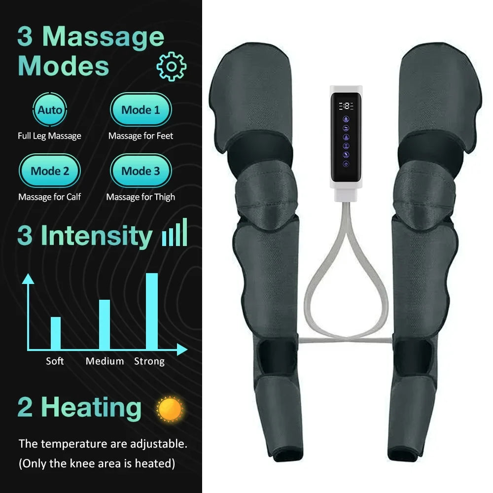 Leg Air Compression Massager, Heat Massager Machine with Hand-held Controller, Adjustable Leg Wraps for for Muscle Fatigue,Cramps,Swelling and Edema