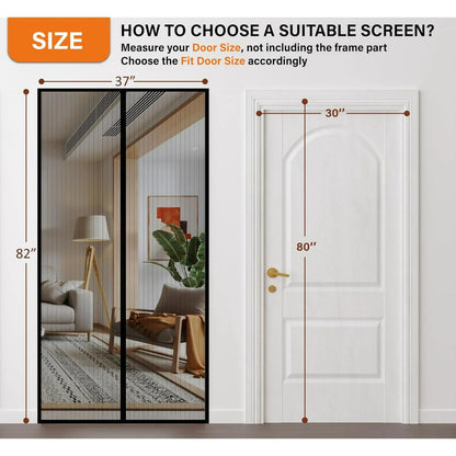 Magnetic Screen Door, Door Curtain Screen Size 37 x 82 Inch / 95 x 210mm, Stronger Magnets, Hands Free Mesh Partition Keeps Bugs Out, Pet and Kid Friendly, Easy Adhesive Mounting Without Drilling