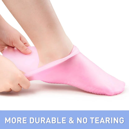 Aphlos Long Silicone Socks 2 Pairs, Moisturizing Socks, Soft Gel Socks for Dry Cracked Feet Women, Comfortable for Overnight Use & Spa Recovery (Pink & White)