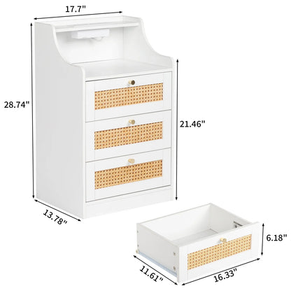 Ktaxon Nightstand with Wireless Charging Station for Bedroom, Bedside Table Night Stand with Hutch and Storage Drawers, White