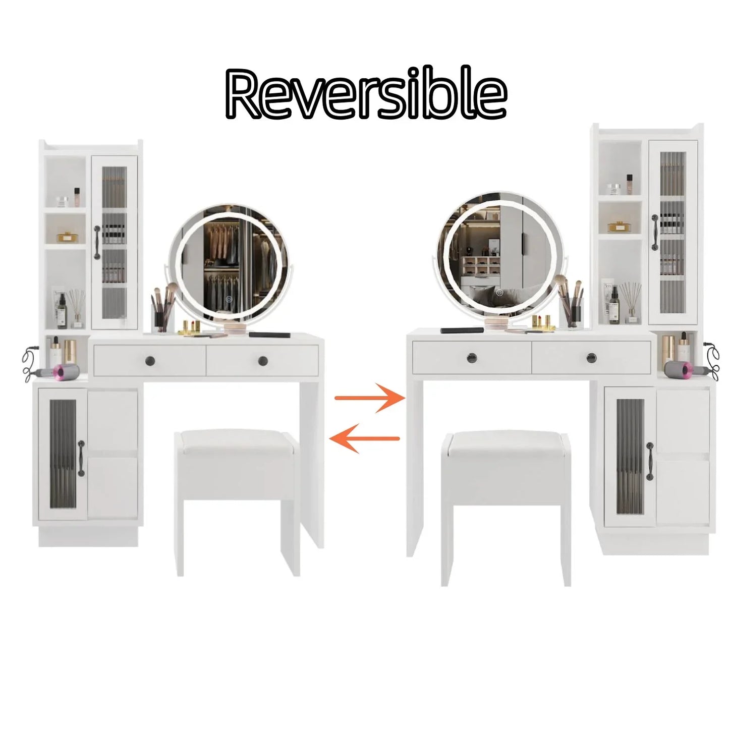 Ktaxon Vanity Table with 3 Color Lighted Mirror, Makeup Dressing Table with USB Charging Station, Dresser Table for Women,White