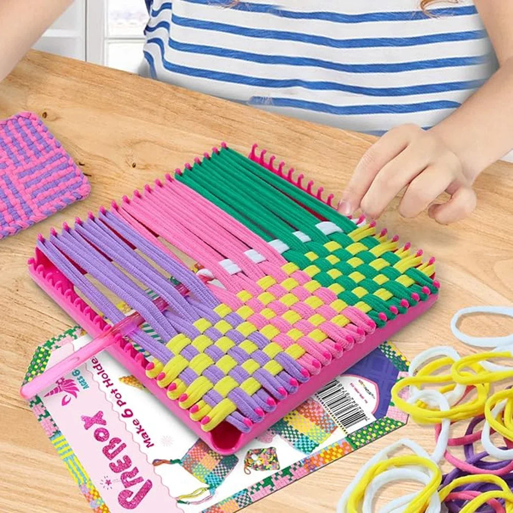 Weaving Loom Kits, 8 Colors Elastic DIY Loops Weaving Crafts Kit for Girls age 6-12,7" pot holder Loom Knitting Kits and gifts for kids and Beginner