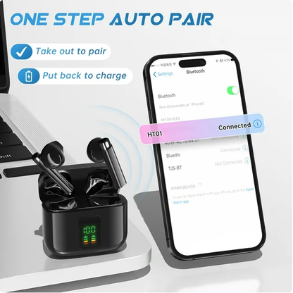 Wireless Earbud Bluetooth 5.3 Headphones 50H Playtime Stereo Bass Ear Buds, in-Ear Earphones with 4 ENC Mic LED Display Noise Cancelling Earbud, Bluetooth Earbud IP7 Waterproof Sport for Android iOS